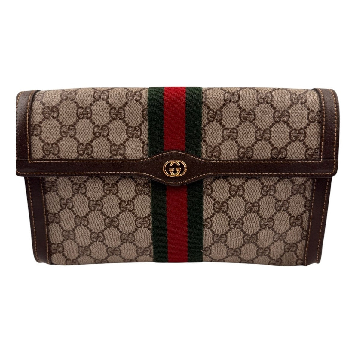 GUCCI Vintage GG Canvas Web Sherry Line Handbag Beige Red