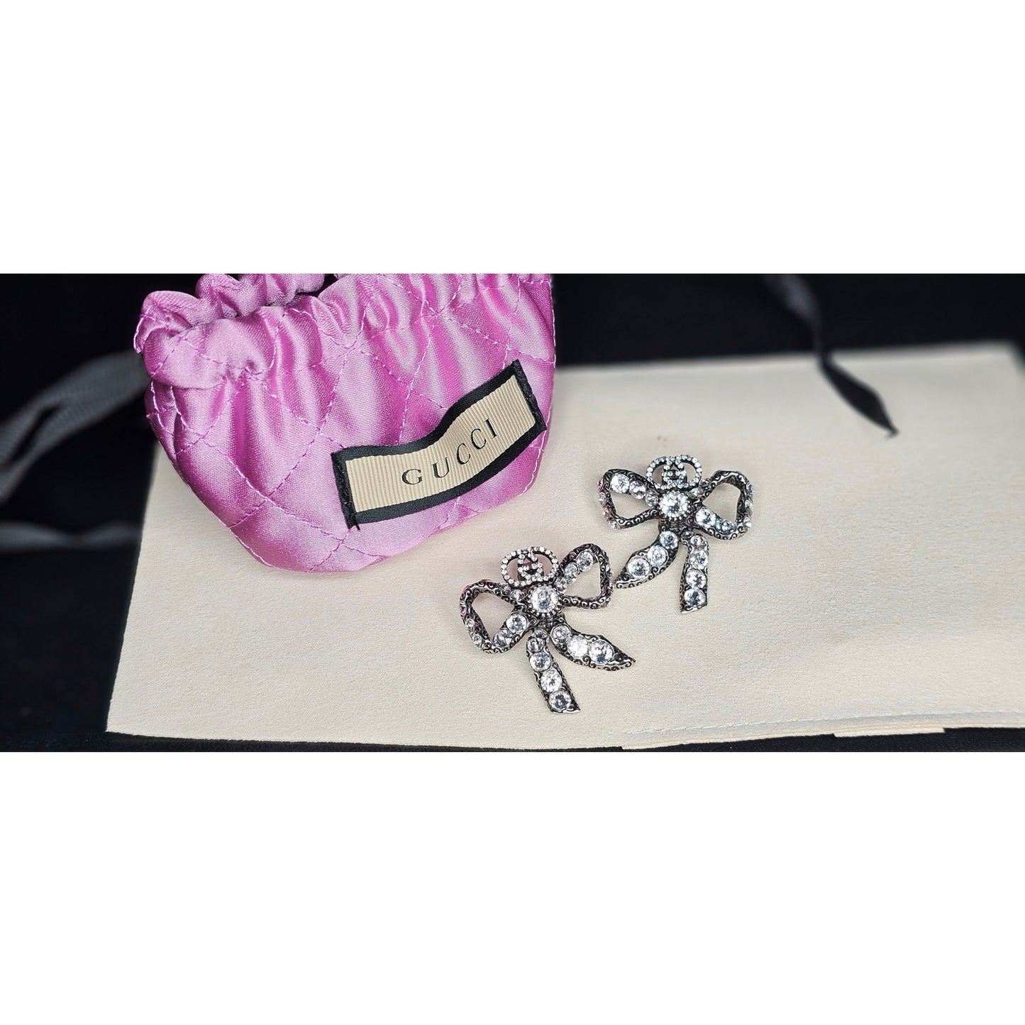 Gucci Silver Crystal Bow Earring