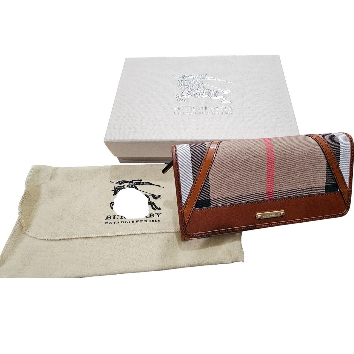 Burberry Brown/Beige House Check Fabric and Leather Leighton Continental Wallet