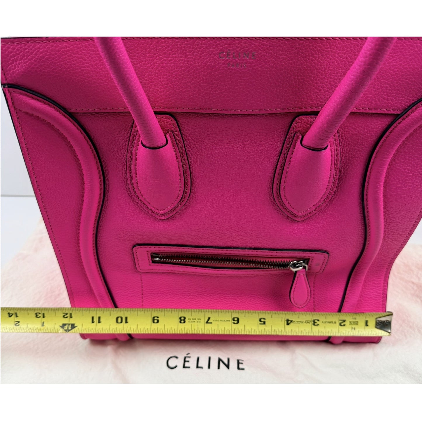 Celine Fluo Pink Drummed Leather Mini Luggage Tote Bag
