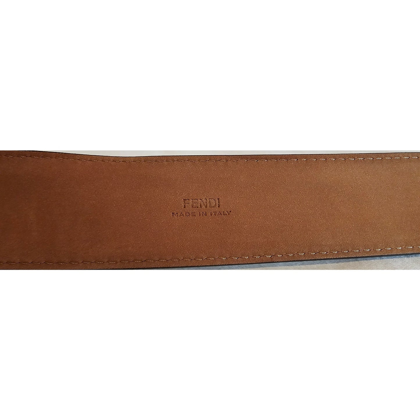 FENDI Baguette Sand Brown Calf Leather Silver Hardware Belt Size 90cm/36in