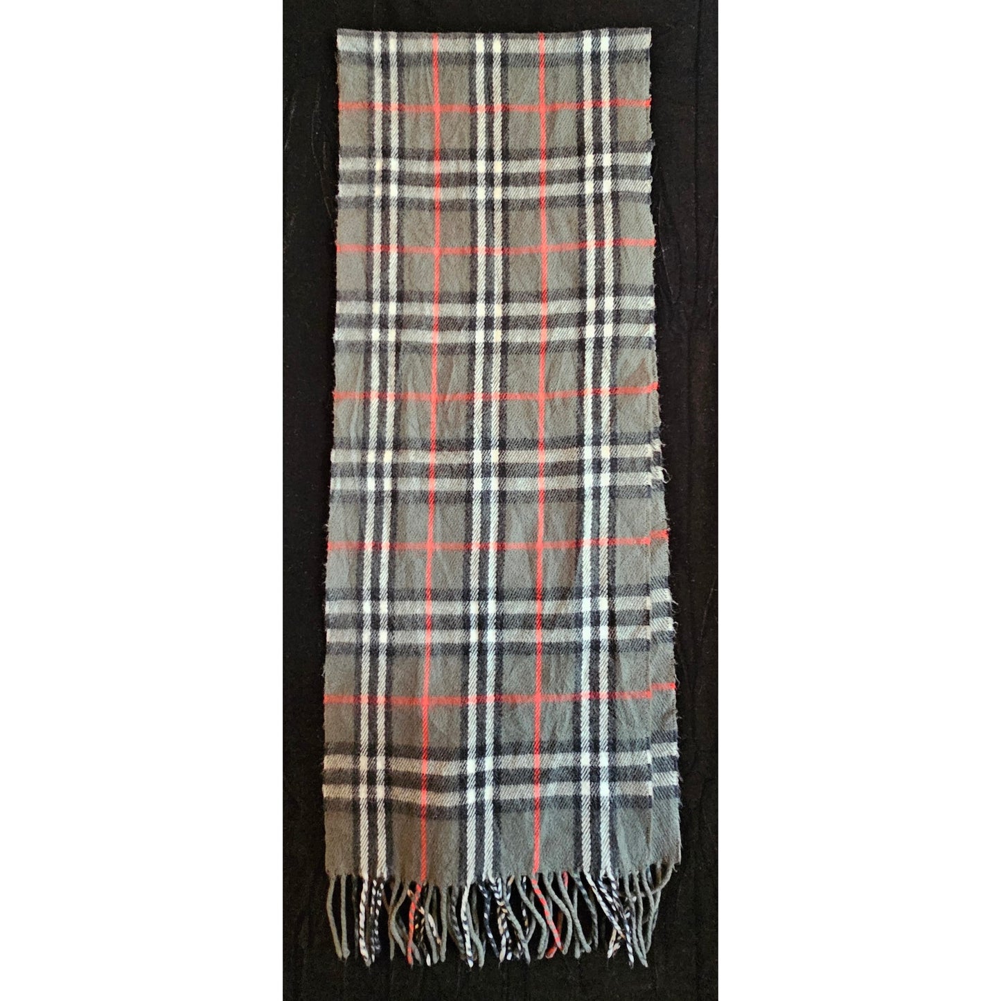 BURBERRYs of London 100% Lambswool Gray Scarf Shawl Nova Check Vintage Made In England