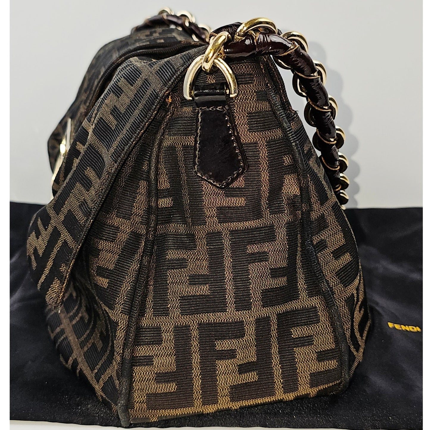 Fendi Tobacco Zucca Print Canvas Mia Flap Shoulder Bag
