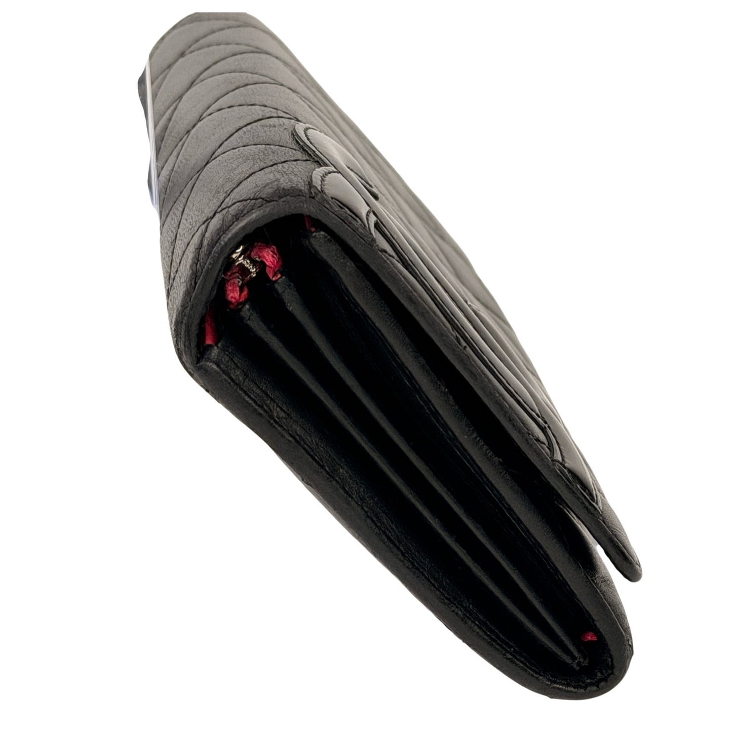 Calfskin Quilted Cambon Gusset Flap Wallet Black