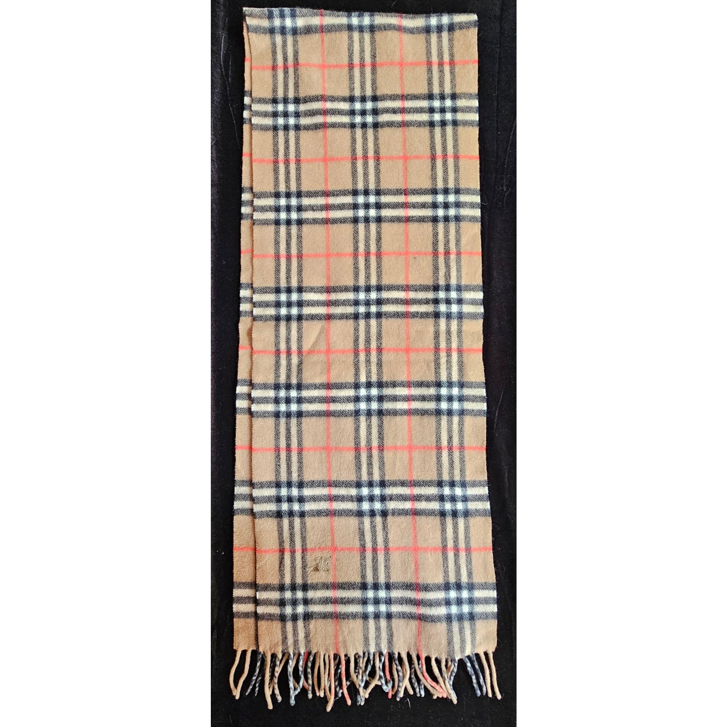 BURBERRYs of London 100% Cashmere Scarf Shawl Nova Check Beige Vintage Made in England