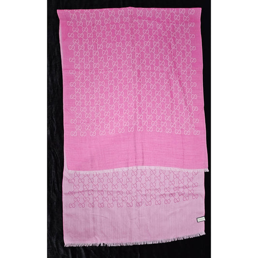 GUCCI Pink Jacquard Logo GG Wool Silk Scarf