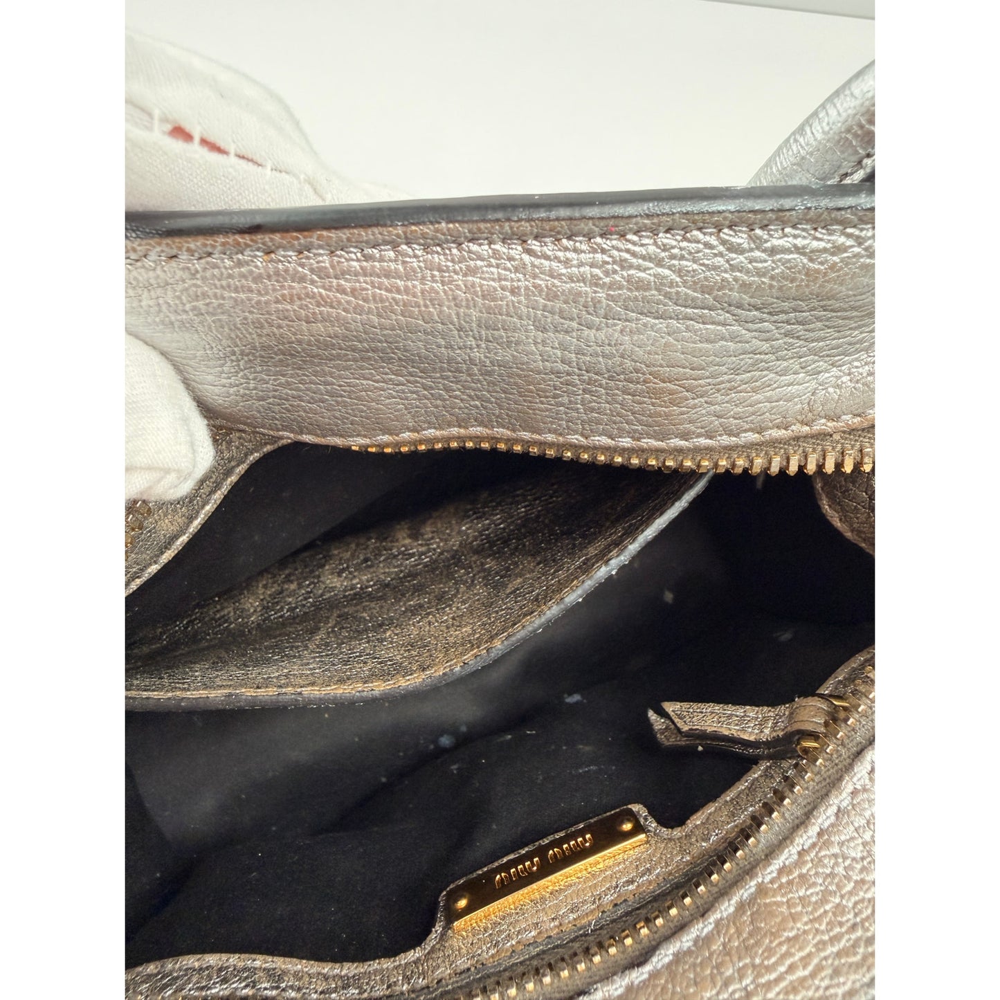 Miu Miu Silver Small Madras Bow-Embellished Tote