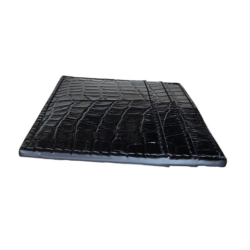 YSL CASSANDRE card case in crocodile-embossed shiny leather