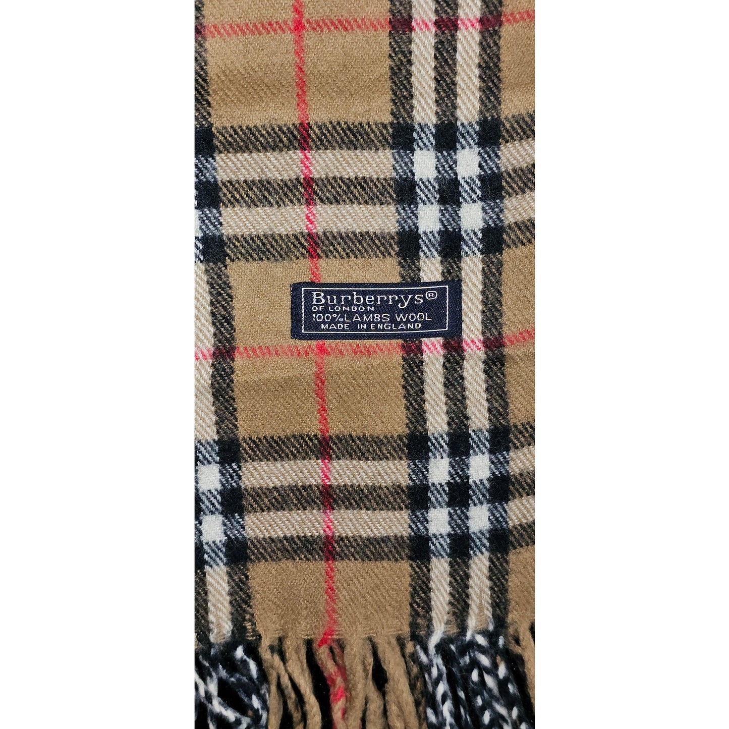 BURBERRYs of London 100% Lambswool BEIGE Scarf Shawl Nova Check Vintage Made In England
