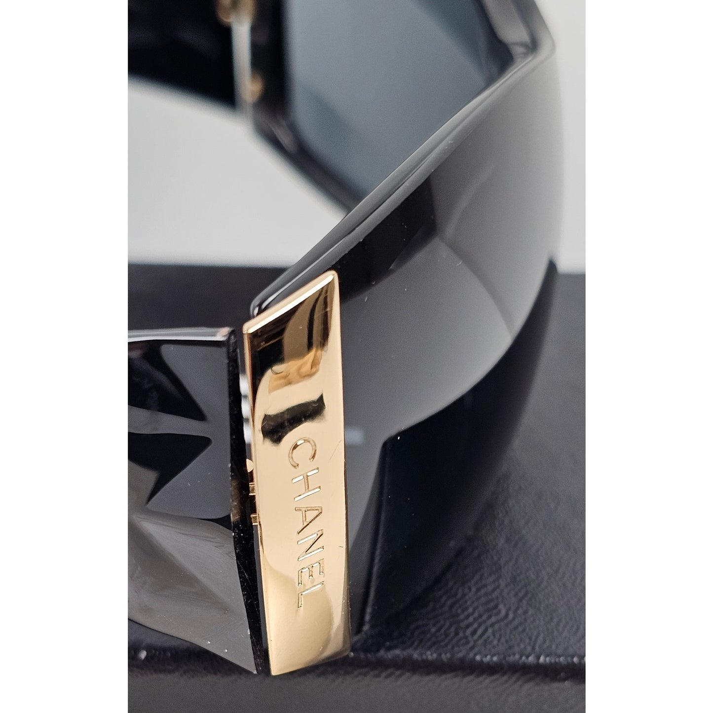 Chanel black 6009 Shield Sunglasses with gold detail