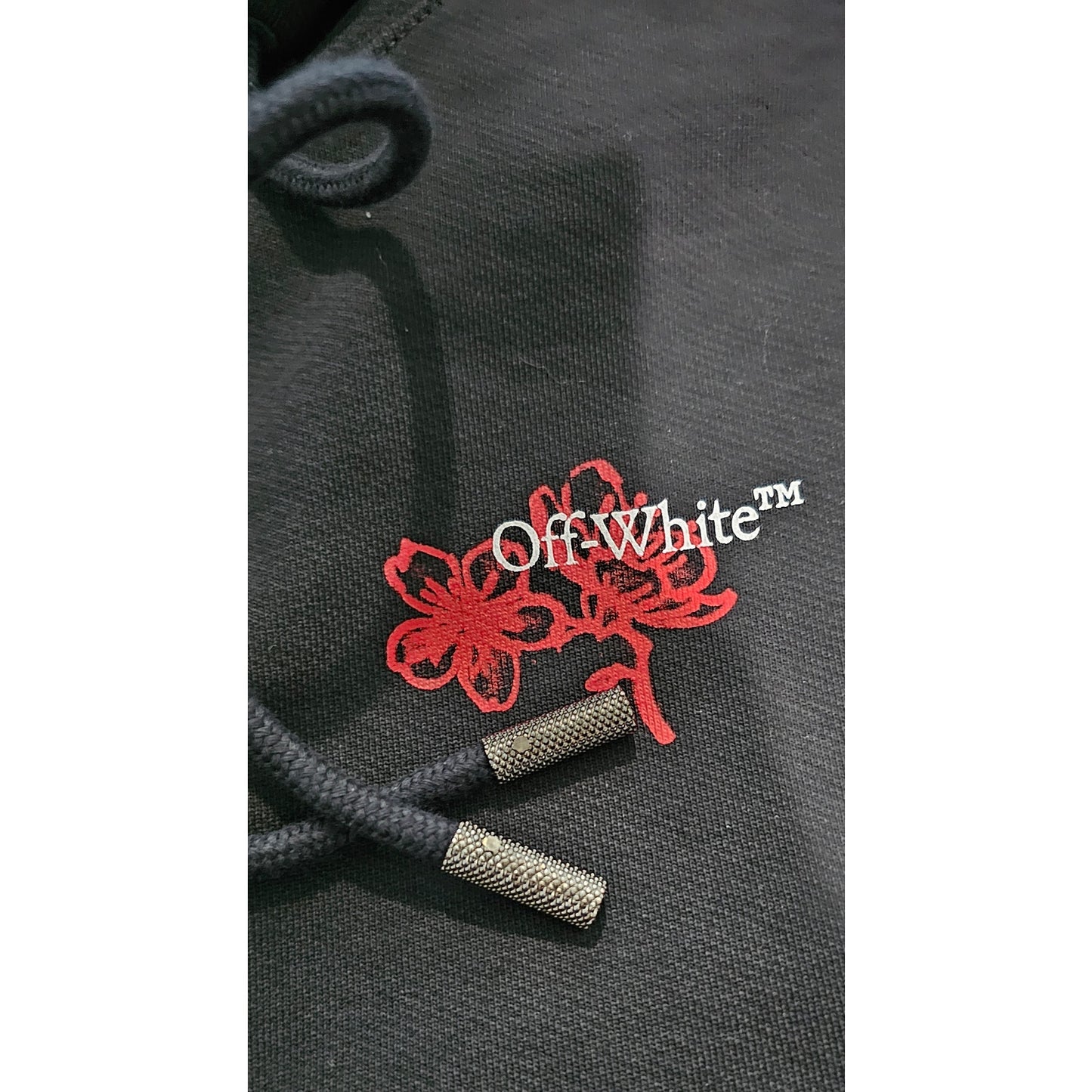 Off White Black Hoodie with Red Floral Design NWT S