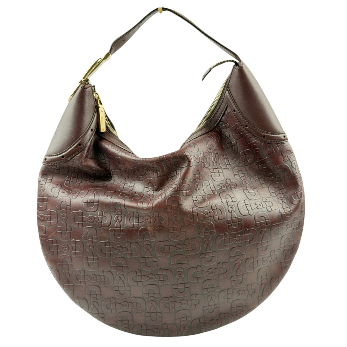 Gucci Horsebit embossed leather brown hobo bag
