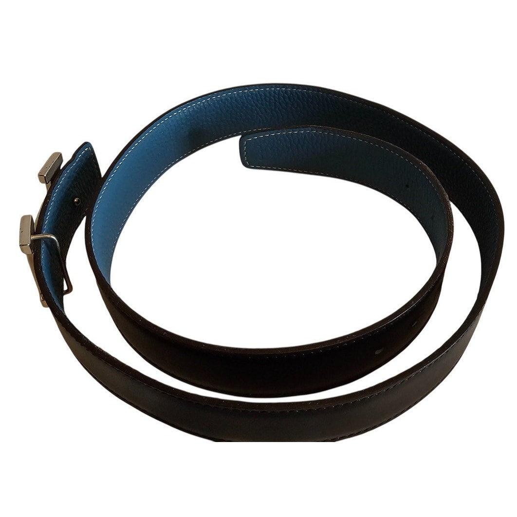 Hermès H-belt reversible black and blue jean Togo box calf leather strap