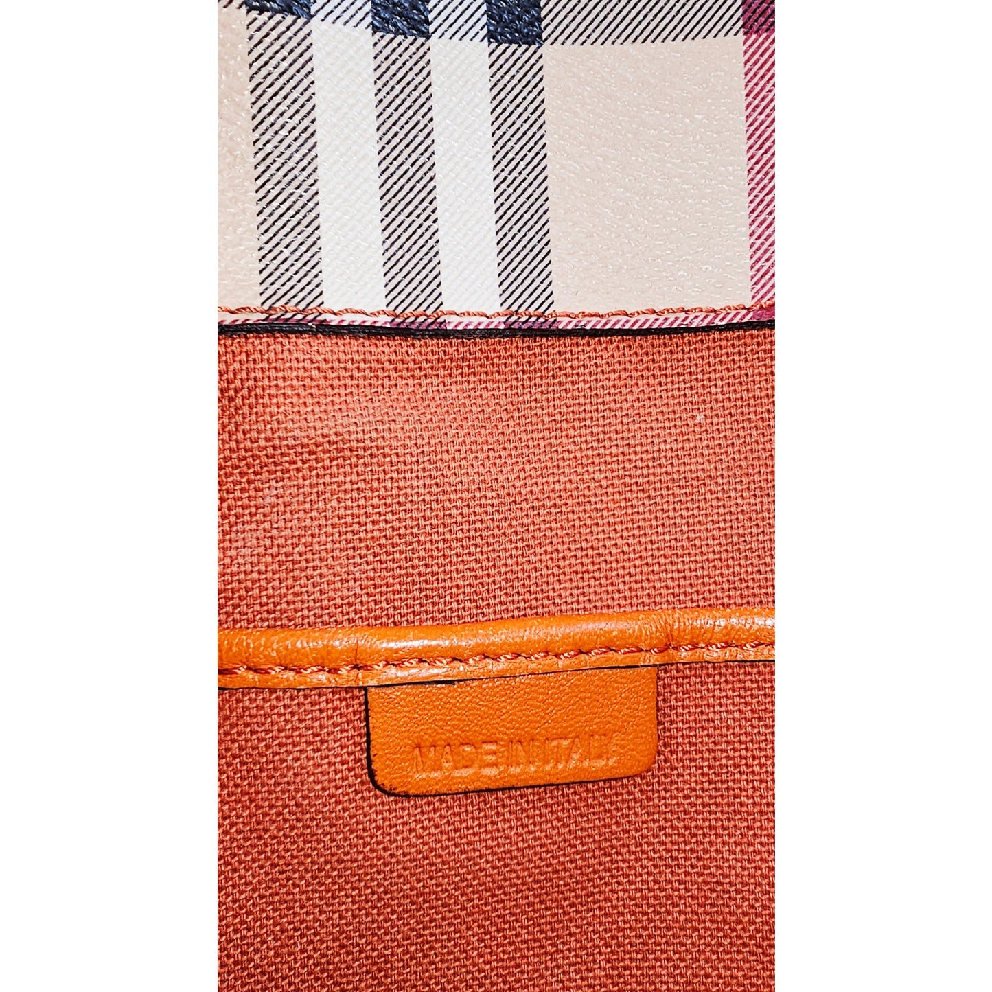 Burberry Orange Leather Haymarket Check Coated Canvas Canterbury Tote Bag