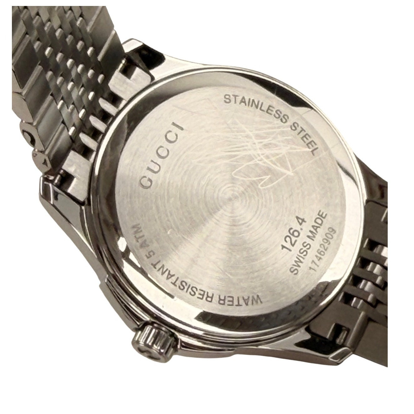 GUCCI G timeless 126.4 Date Gold Dial Silver Metal Band Men's watch Stainless Steel Water Resistant