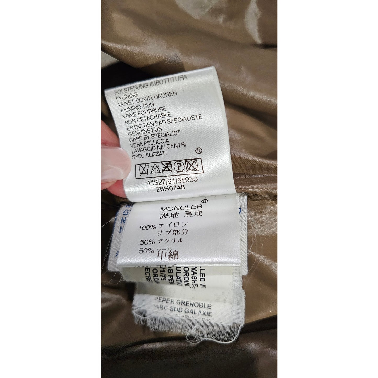 Moncler Down Hooded Jacket with Genuine Fur Olive Green