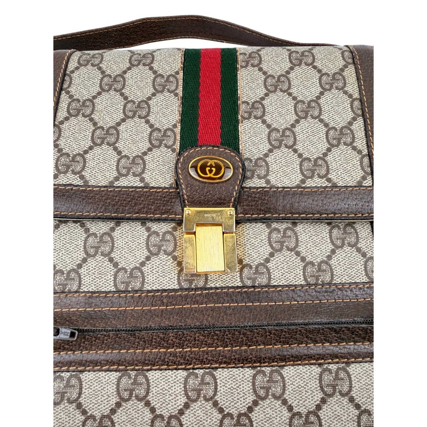 Gucci Vintage Vertical Canvas Shoulder Bag with Monogram and Stripes