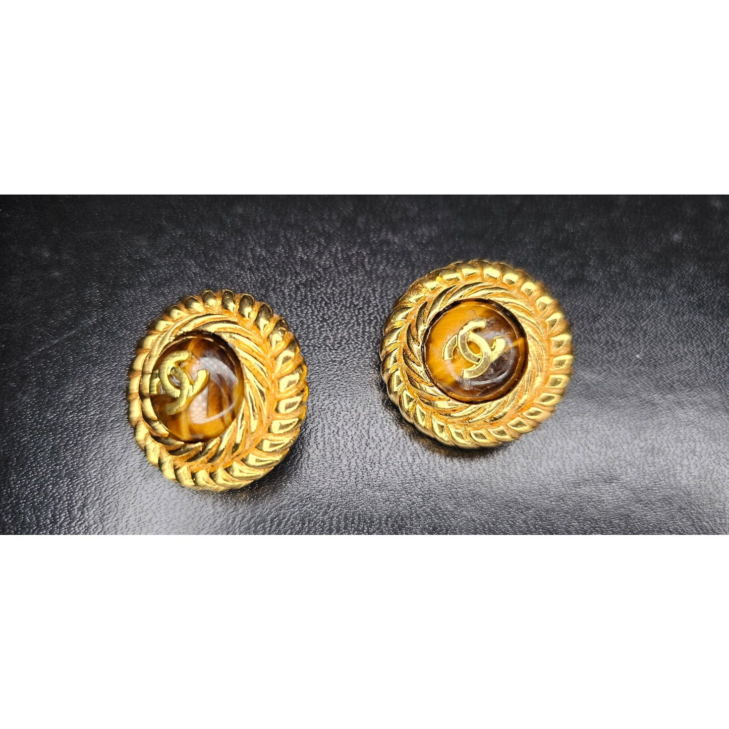 CHANEL Vintage Coco Mark Tiger Eye Earrings