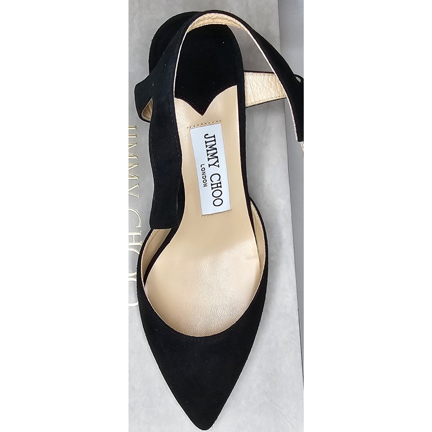 Jimmy Choo Black Suede Block Heels Ankle Strap Pointed Toe Shoes Size 36