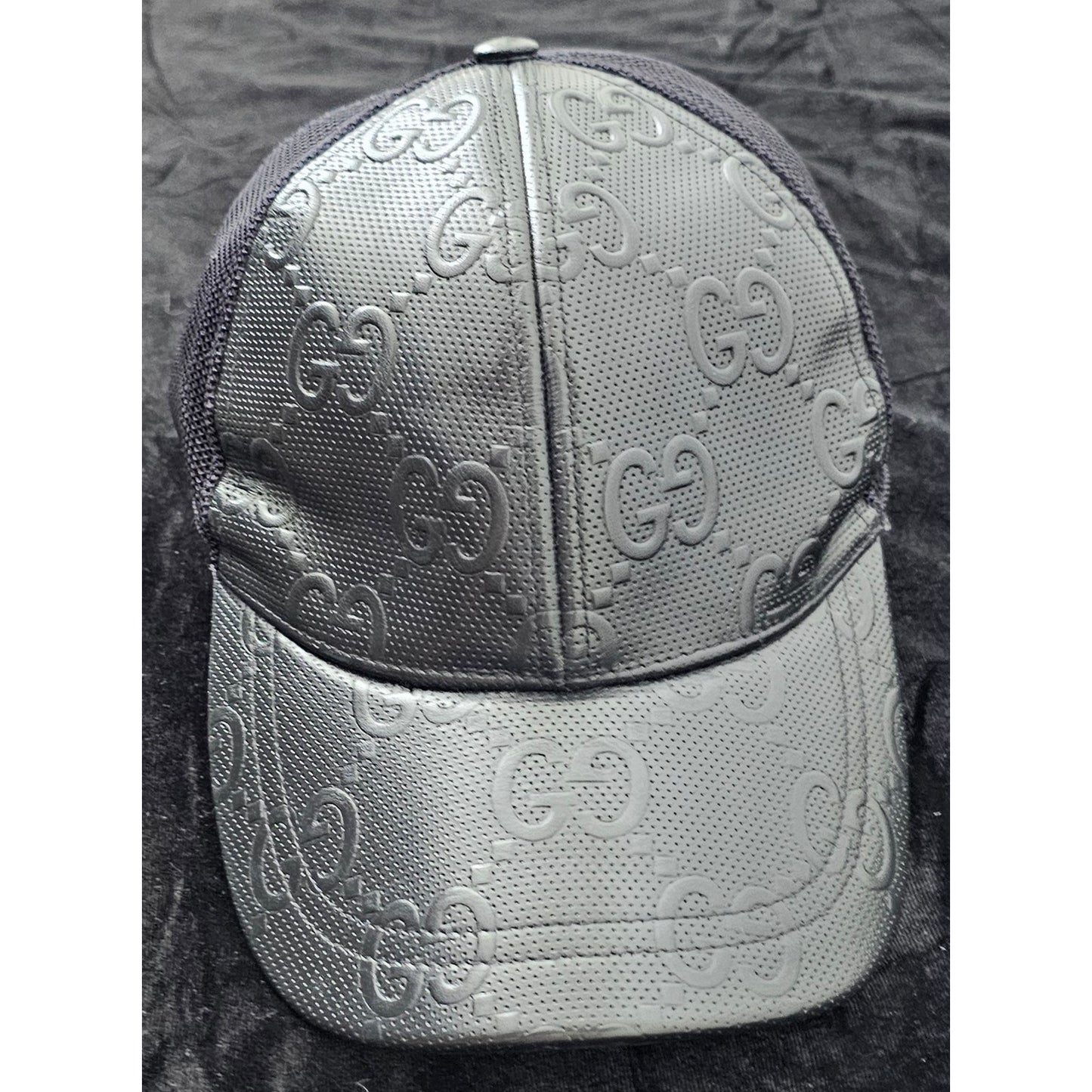 Gucci GG Embossed Perforated black Leather Baseball Cap