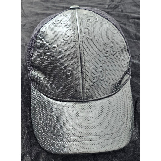 Gucci GG Embossed Perforated black Leather Baseball Cap