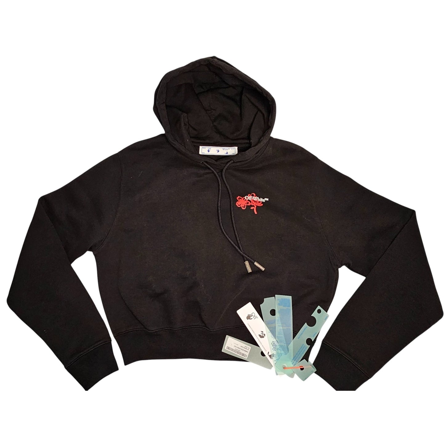 Off White Black Hoodie with Red Floral Design NWT S