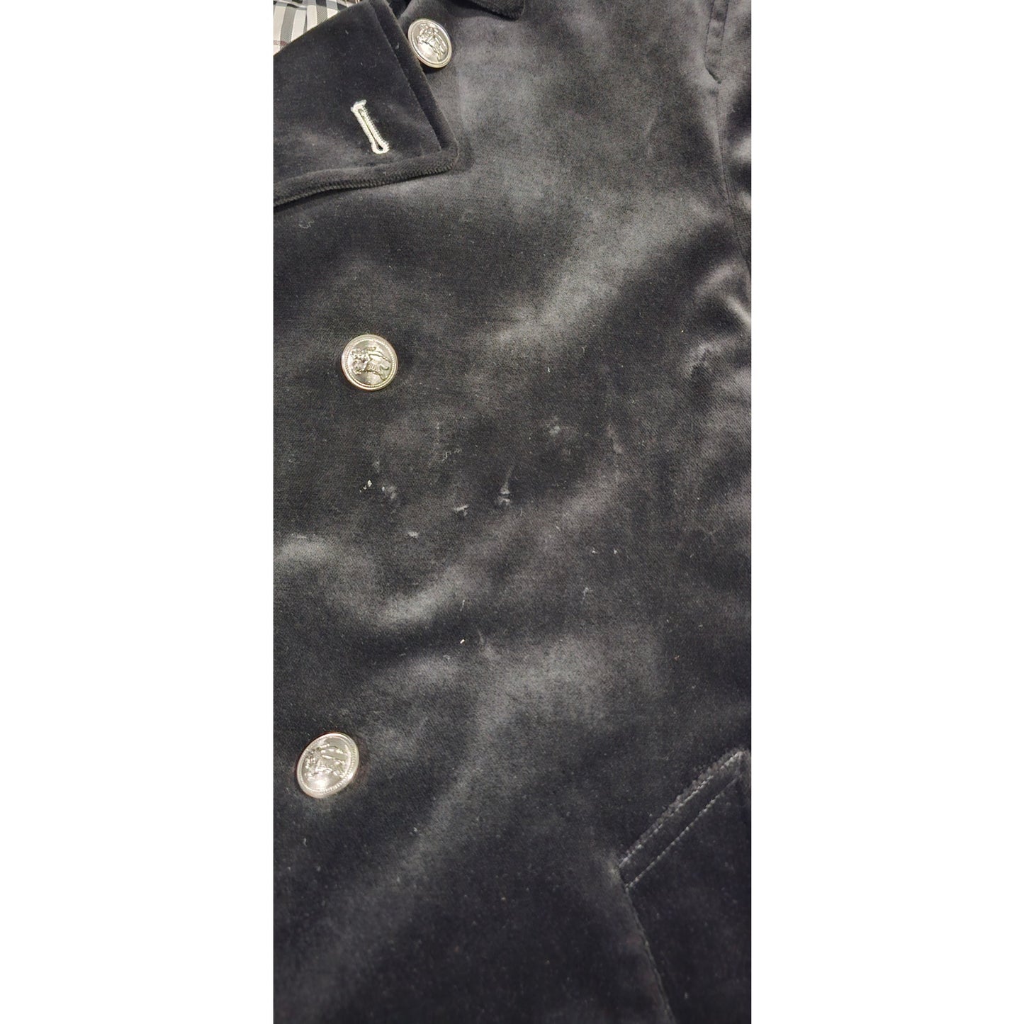 BURBERRY BLACK LABEL Velvet Napoleon Pea Coat Silver Button Men's