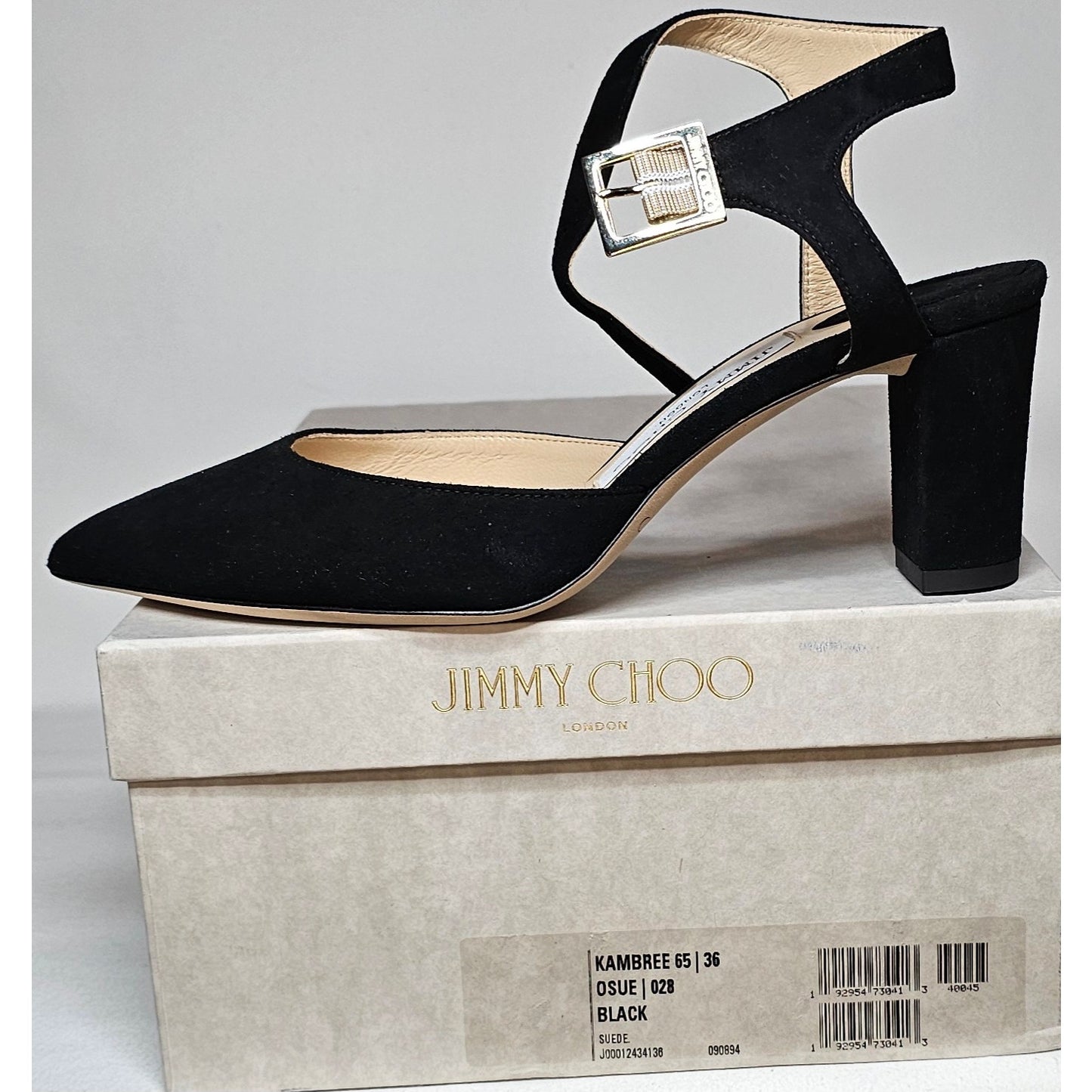 Jimmy Choo Black Suede Block Heels Ankle Strap Pointed Toe Shoes Size 36