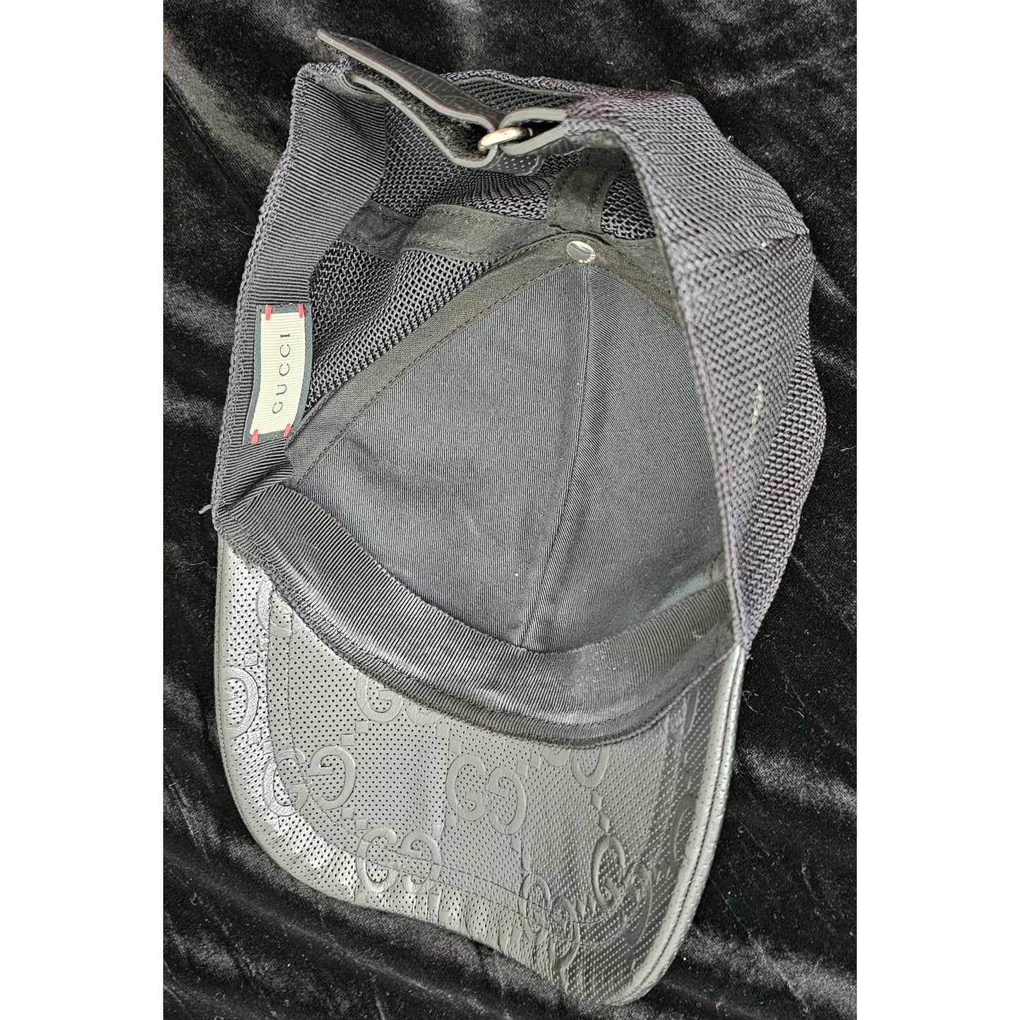 Gucci GG Embossed Perforated black Leather Baseball Cap