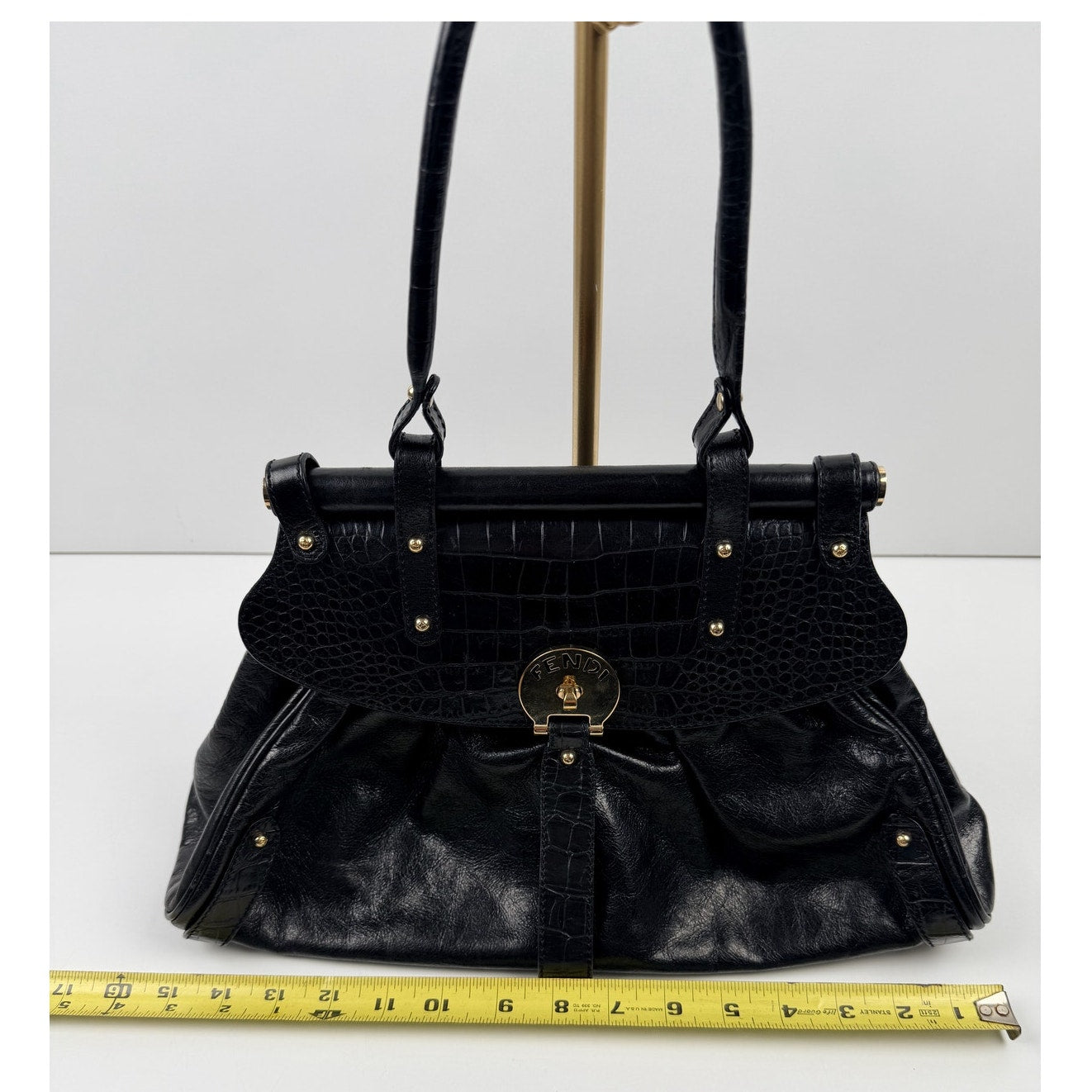 Fendi Crocodile-Trimmed Magic Bag Black