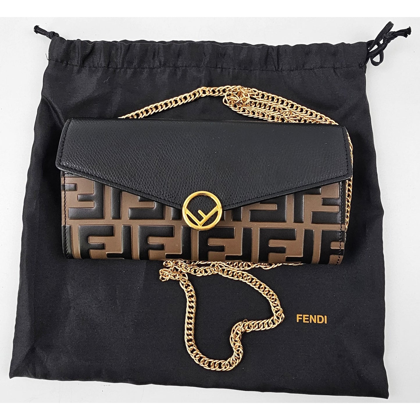 F is Fendi Continental Wallet on Chain Zucca Embossed Leather
