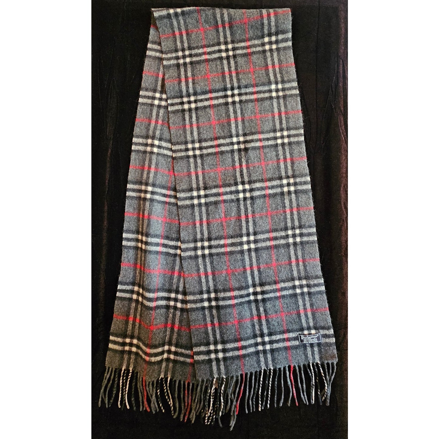 BURBERRYs of London 100% Cashmere Scarf Shawl Nova Check Grey Vintage Made in England