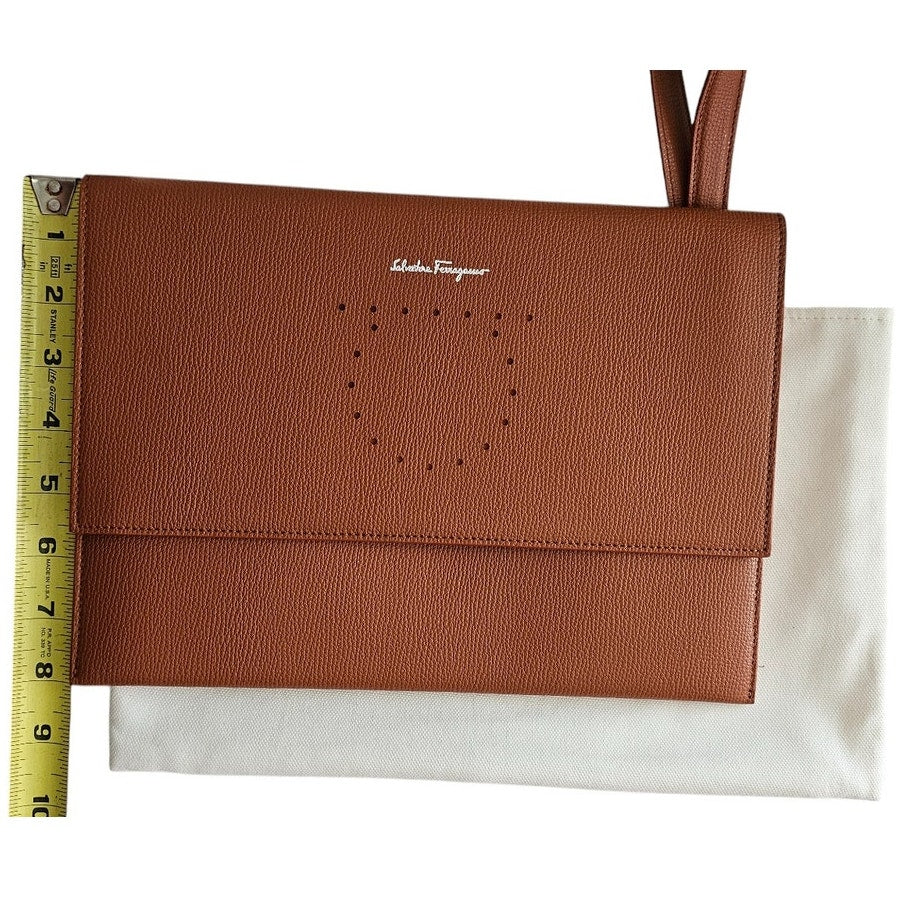 Salvatore Ferragamo Brown Pebbled Leather Clutch Bag