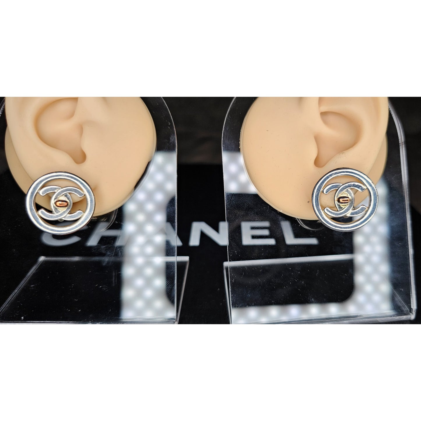 CHANEL CC Logos Turnlock Round Clip-On Earrings Silver Tone 97P