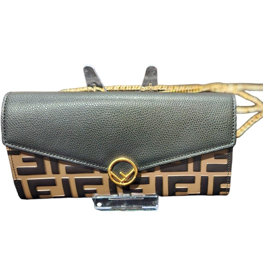 F is Fendi Continental Wallet on Chain Zucca Embossed Leather