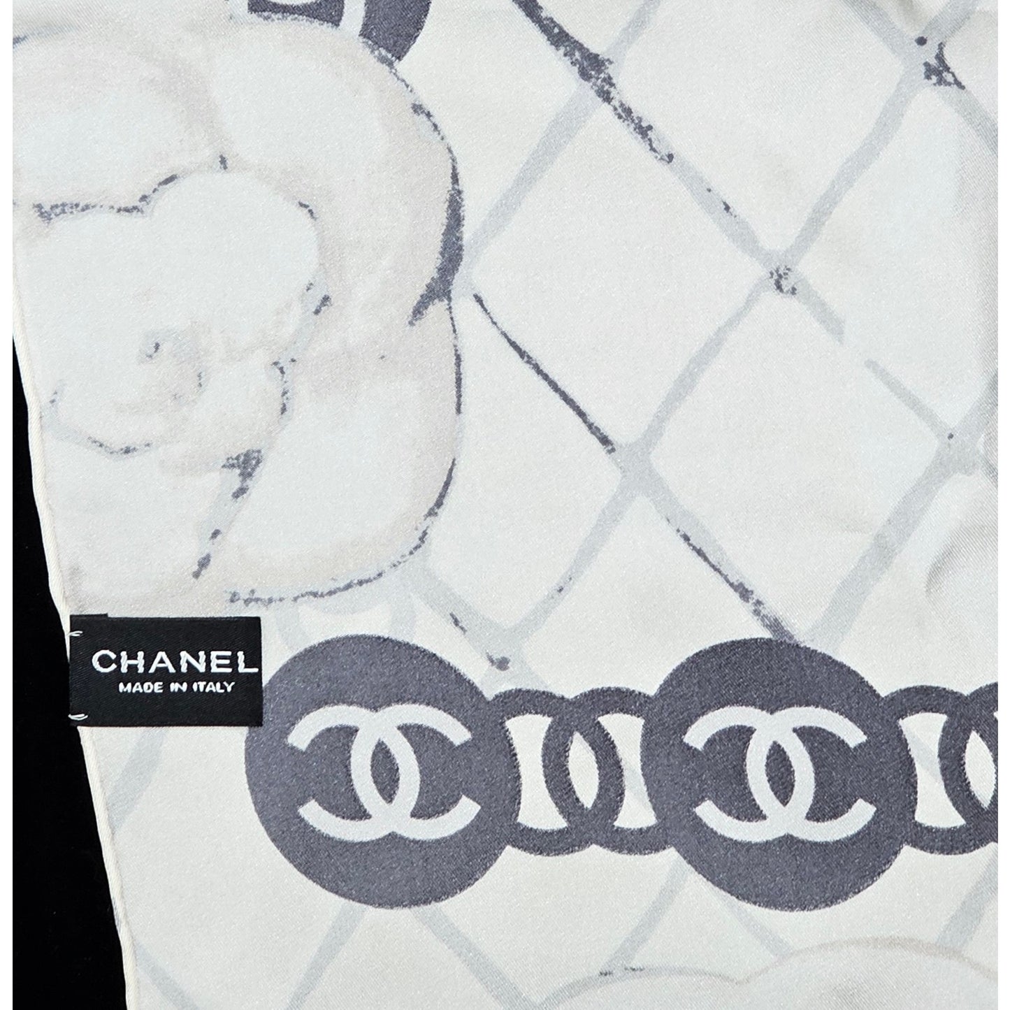 Chanel Silk Camellia CC Square Scarf