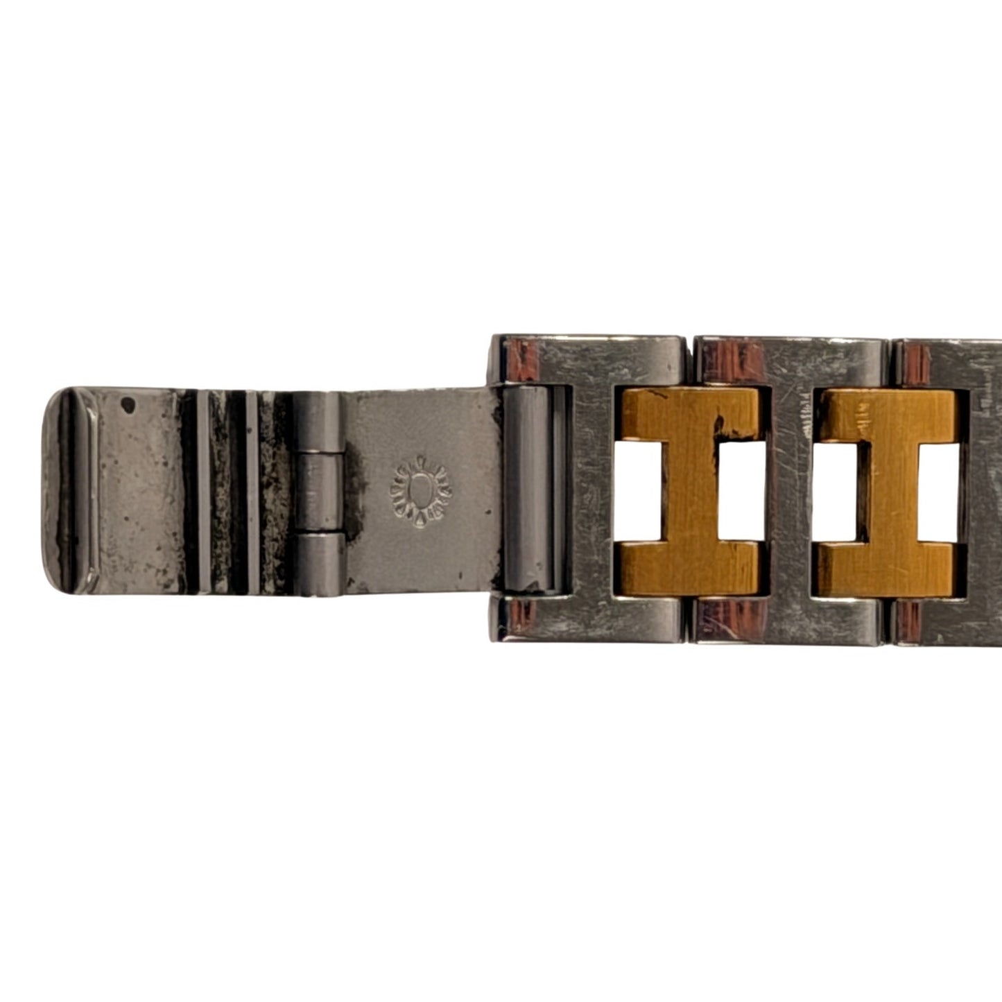 Hermès Clipper vintage two-tone watch H-link stainless steel and gold-plated bracelet