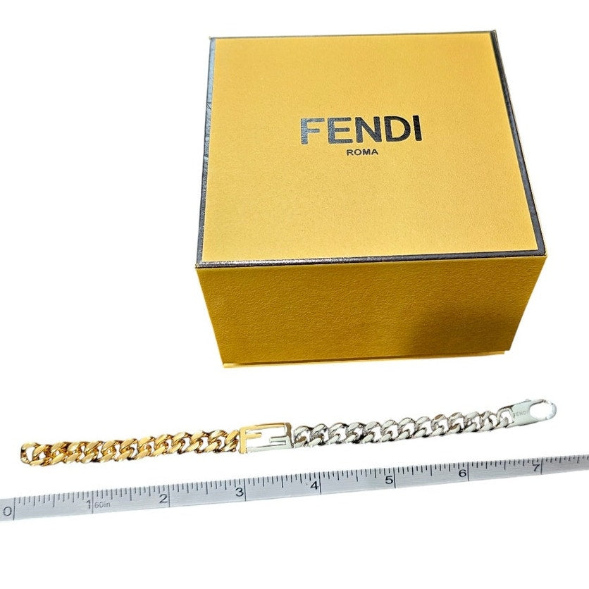 Fendi TIMELESS Baguette Palladium and Gold Colored Bracelet