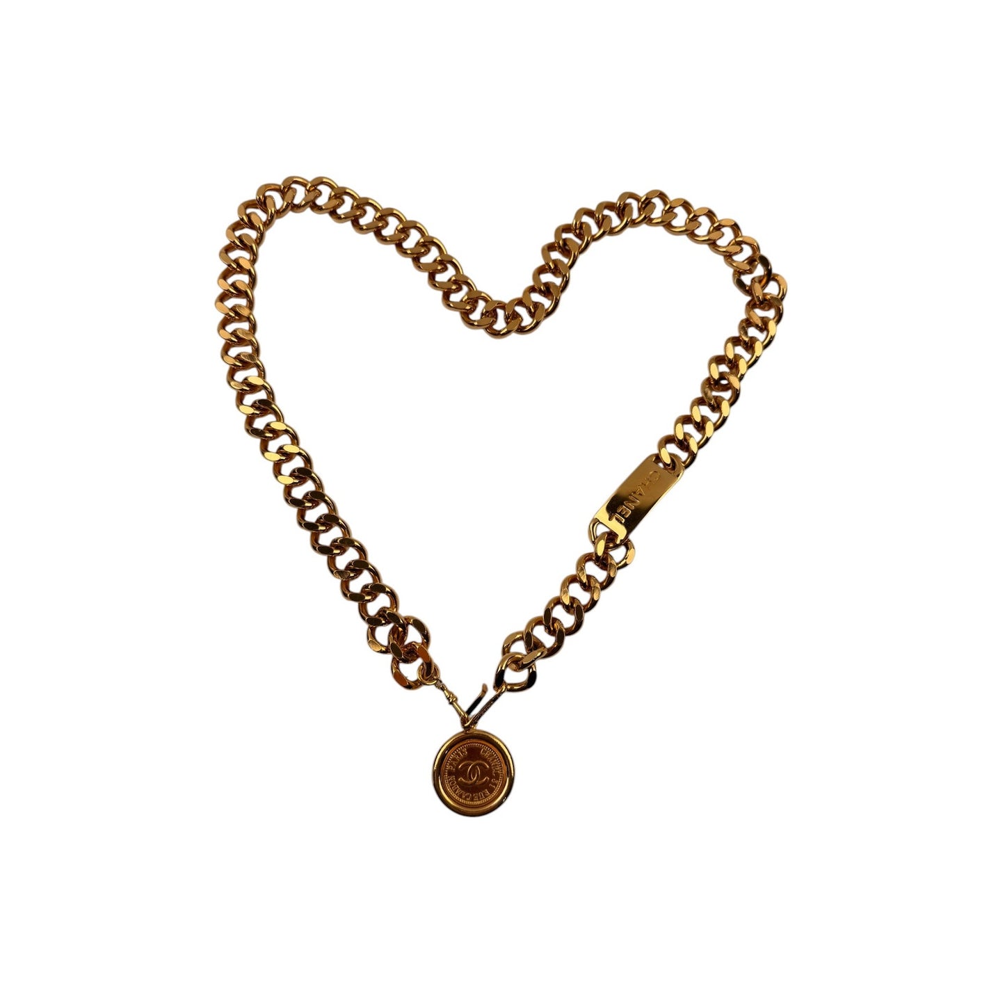 CHANEL Logo ID 24K Gold Plated Chain Belt Necklace Vintage