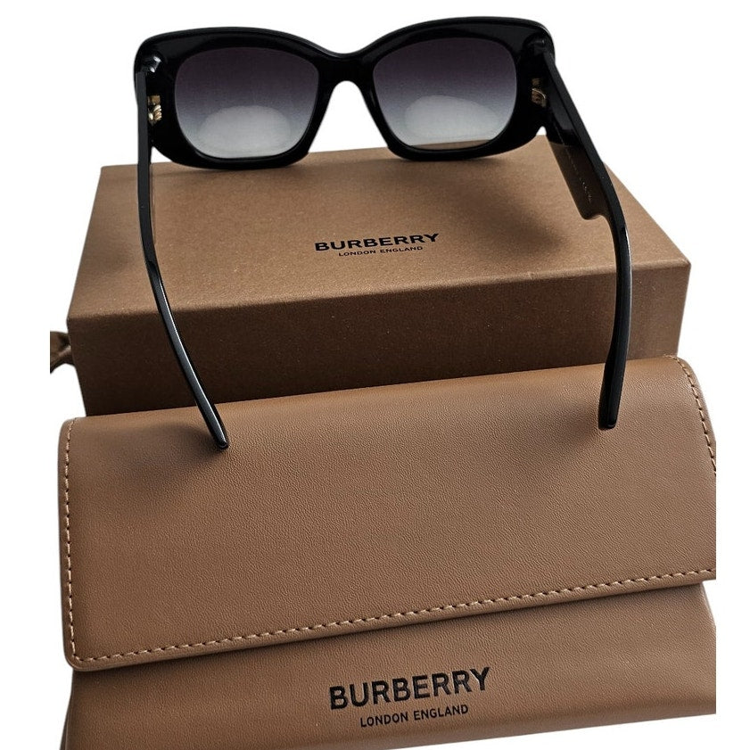 Burberry BE4410 square-frame sunglasses in black acetate with dark grey gradient lenses