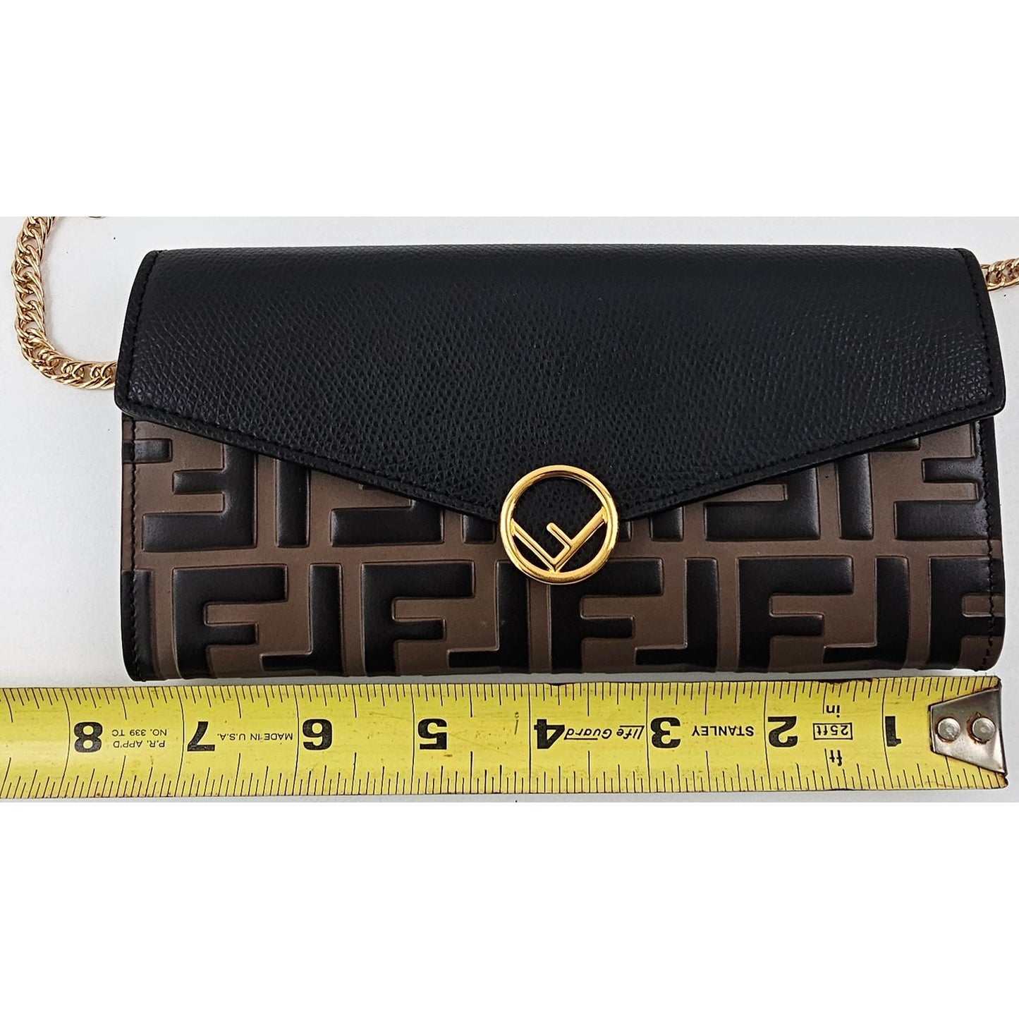 F is Fendi Continental Wallet on Chain Zucca Embossed Leather