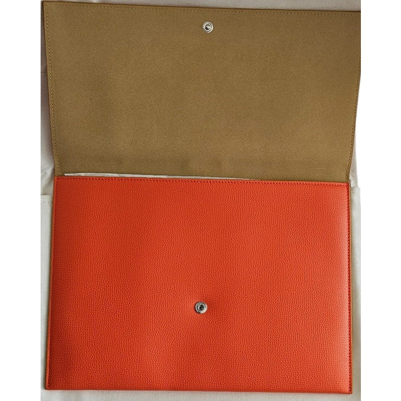 Salvatore Ferragamo Orange Pebbled Leather Clutch Bag