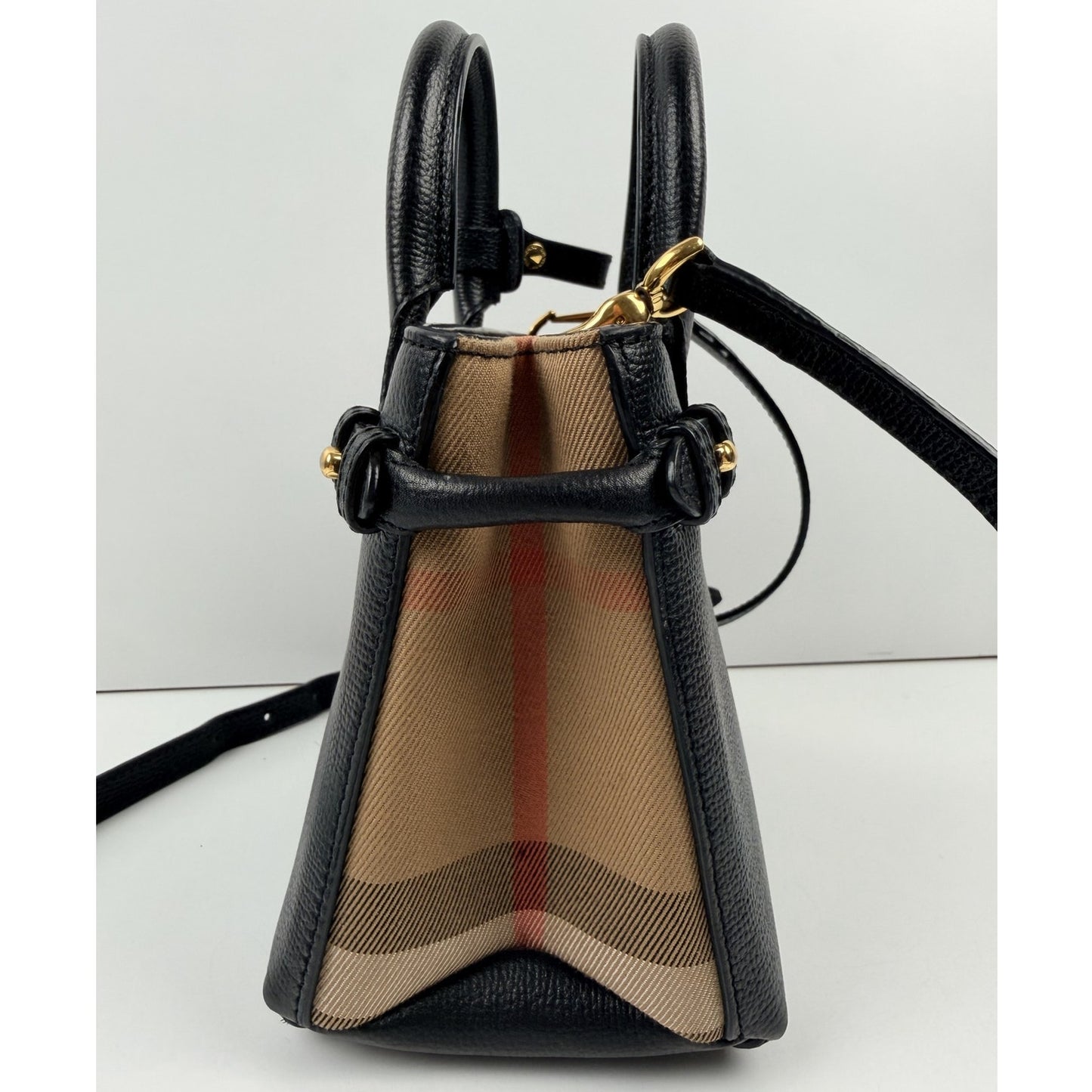 Burberry Banner Tote Leather and House Check Canvas Small