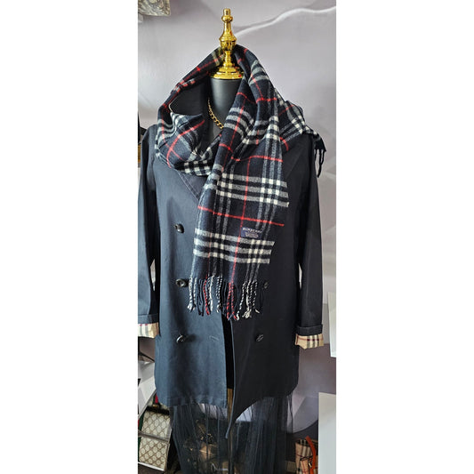 BURBERRYs of London 100% Lambswool Blue & Red Scarf Nova Check Vintage (2)