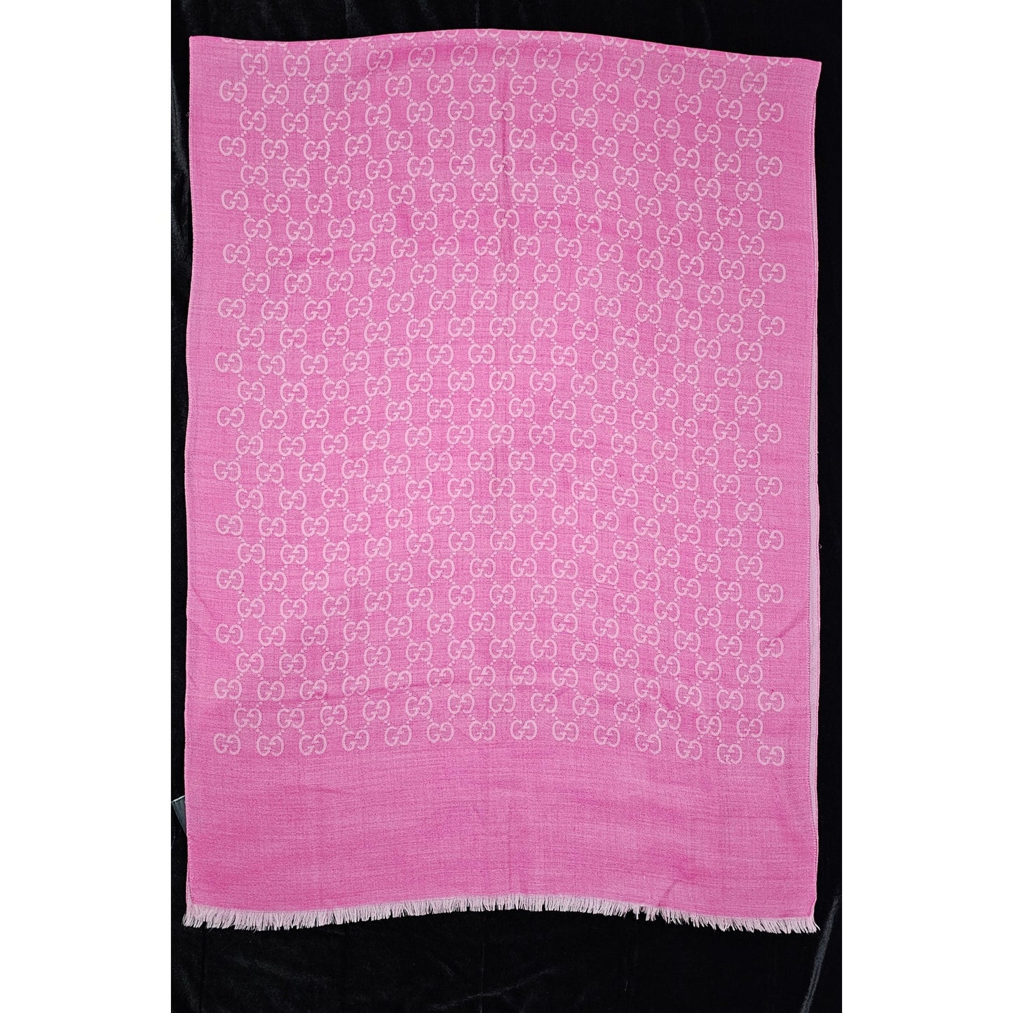 GUCCI Pink Jacquard Logo GG Wool Silk Scarf