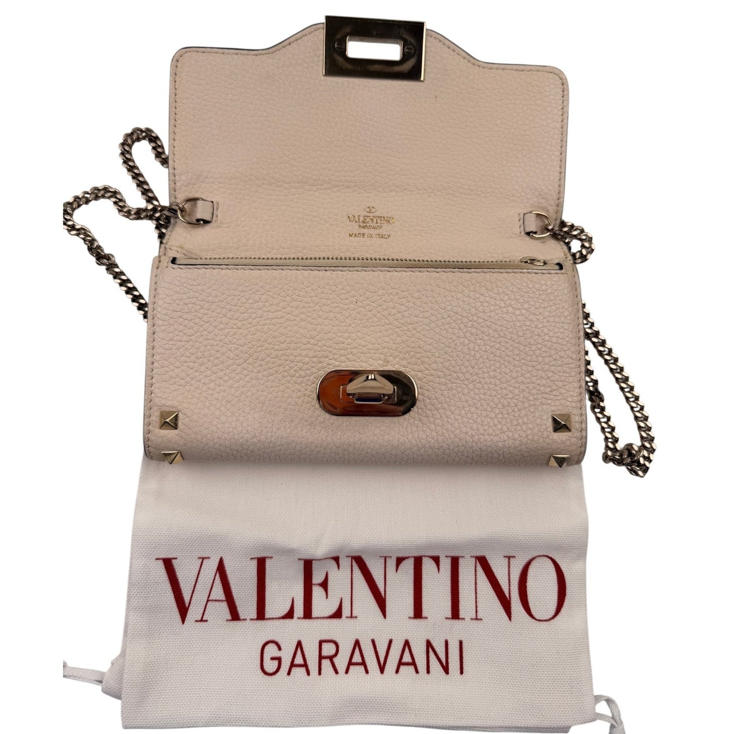 Valentino Garavani Rockstud  leather wallet on chain Ivory