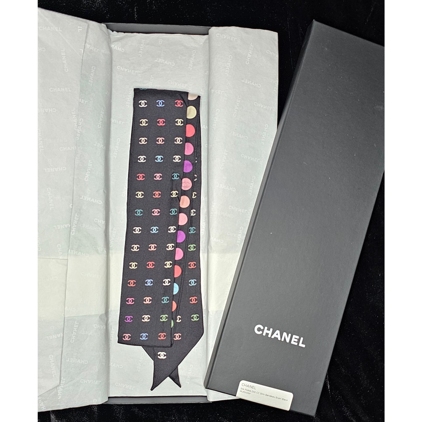 Chanel Multicolored Dots & Coco Mark Silk Slim Bandeau