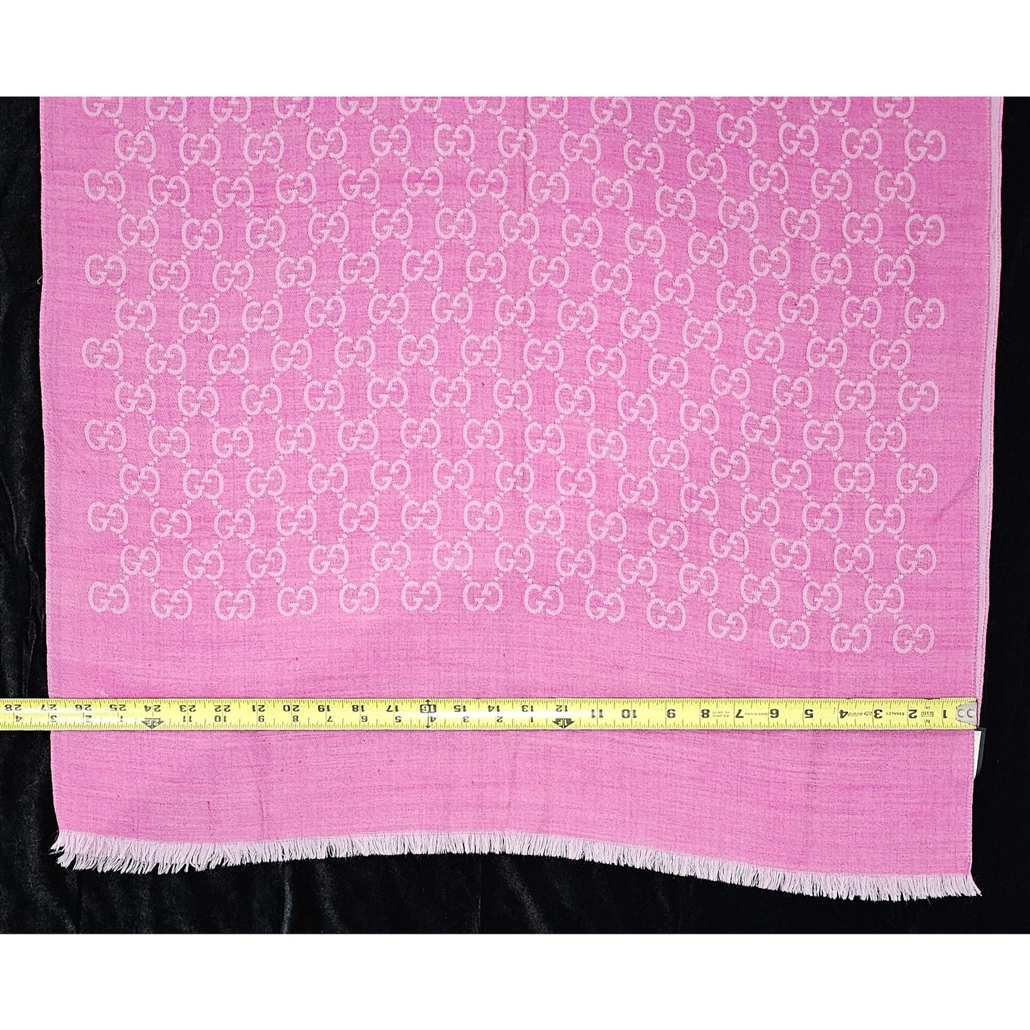GUCCI Pink Jacquard Logo GG Wool Silk Scarf
