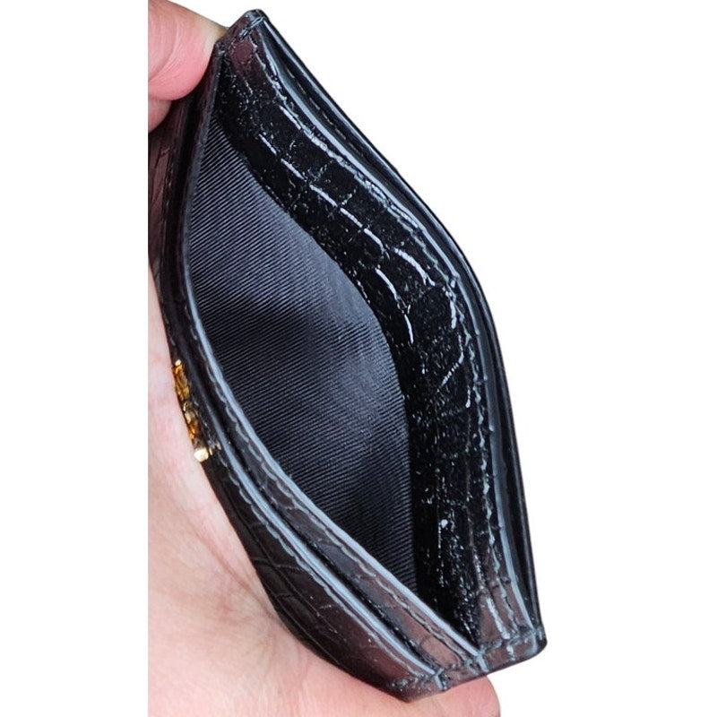 YSL CASSANDRE card case in crocodile-embossed shiny leather