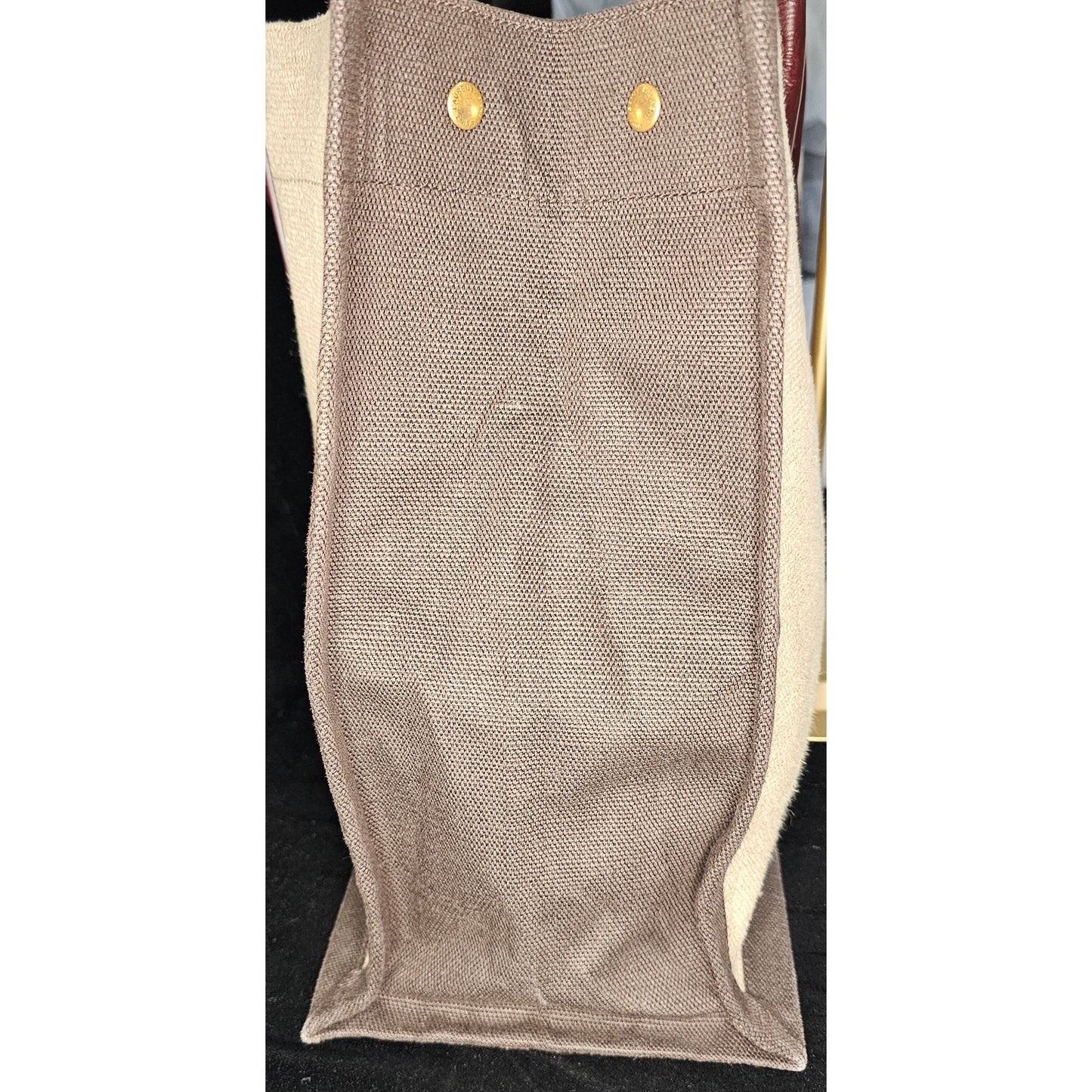 Saint Laurent Rive Gauche tote bag in natural linen and dark brown calfskin leather